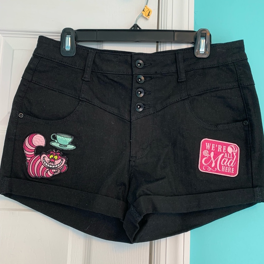 disney alice and wonderland high waisted jean shorts